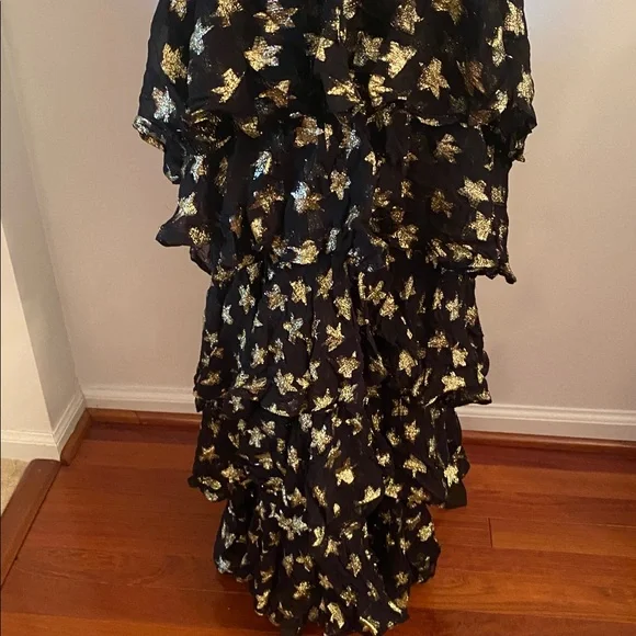 Nasty Gal NWT  petite metallic , tiered star print maxi dress size US-2 - Picture 5 of 13